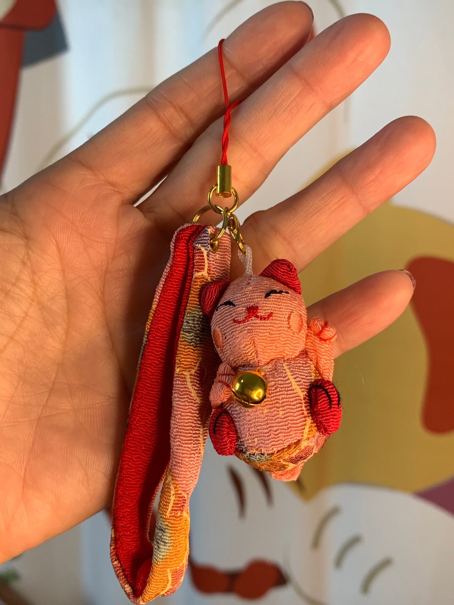 #JA1015 6 pcs lot Plushie Lucky Phone Charm Lucky Cat  Keychain DIY Pendant Bag hangbag Charm Chain for U Disk