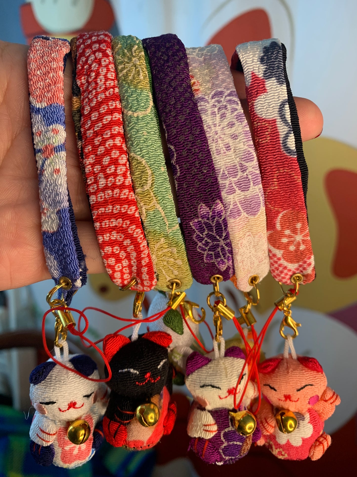 #JA1015 6 pcs lot Plushie Lucky Phone Charm Lucky Cat  Keychain DIY Pendant Bag hangbag Charm Chain for U Disk