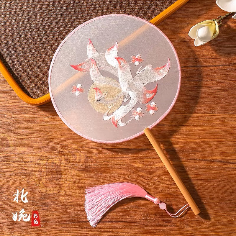 #JA-1013 -5pc lot(4+1pcstand) Silk Embroidery fan handmade Chinese Style Embroidery