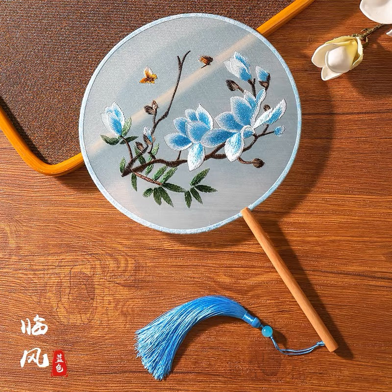 #JA-1013 -5pc lot(4+1pcstand) Silk Embroidery fan handmade Chinese Style Embroidery