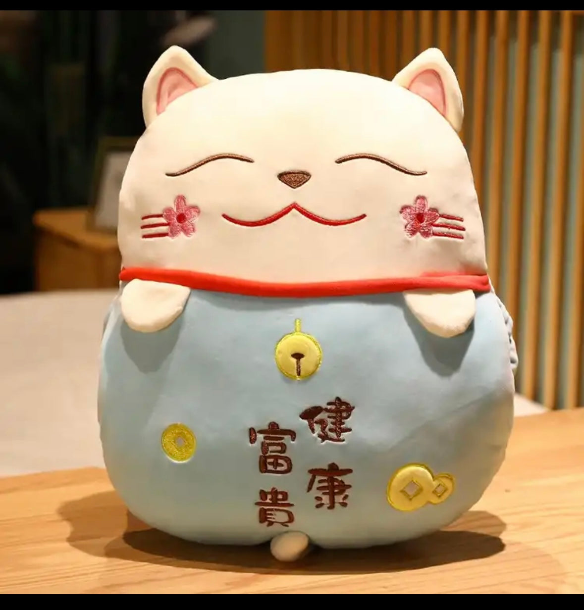 #1008 Lucky Cat  Cushion with hand warm  Fortune Cat Pillow with Blanket Plush Toys Stuffed Car Decoration Gift