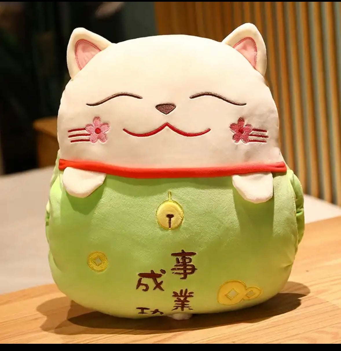 #1008 Lucky Cat  Cushion with hand warm  Fortune Cat Pillow with Blanket Plush Toys Stuffed Car Decoration Gift