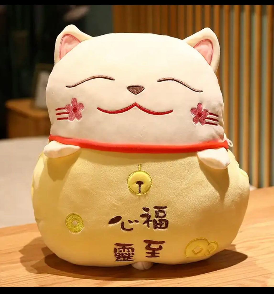 #1008 Lucky Cat  Cushion with hand warm  Fortune Cat Pillow with Blanket Plush Toys Stuffed Car Decoration Gift