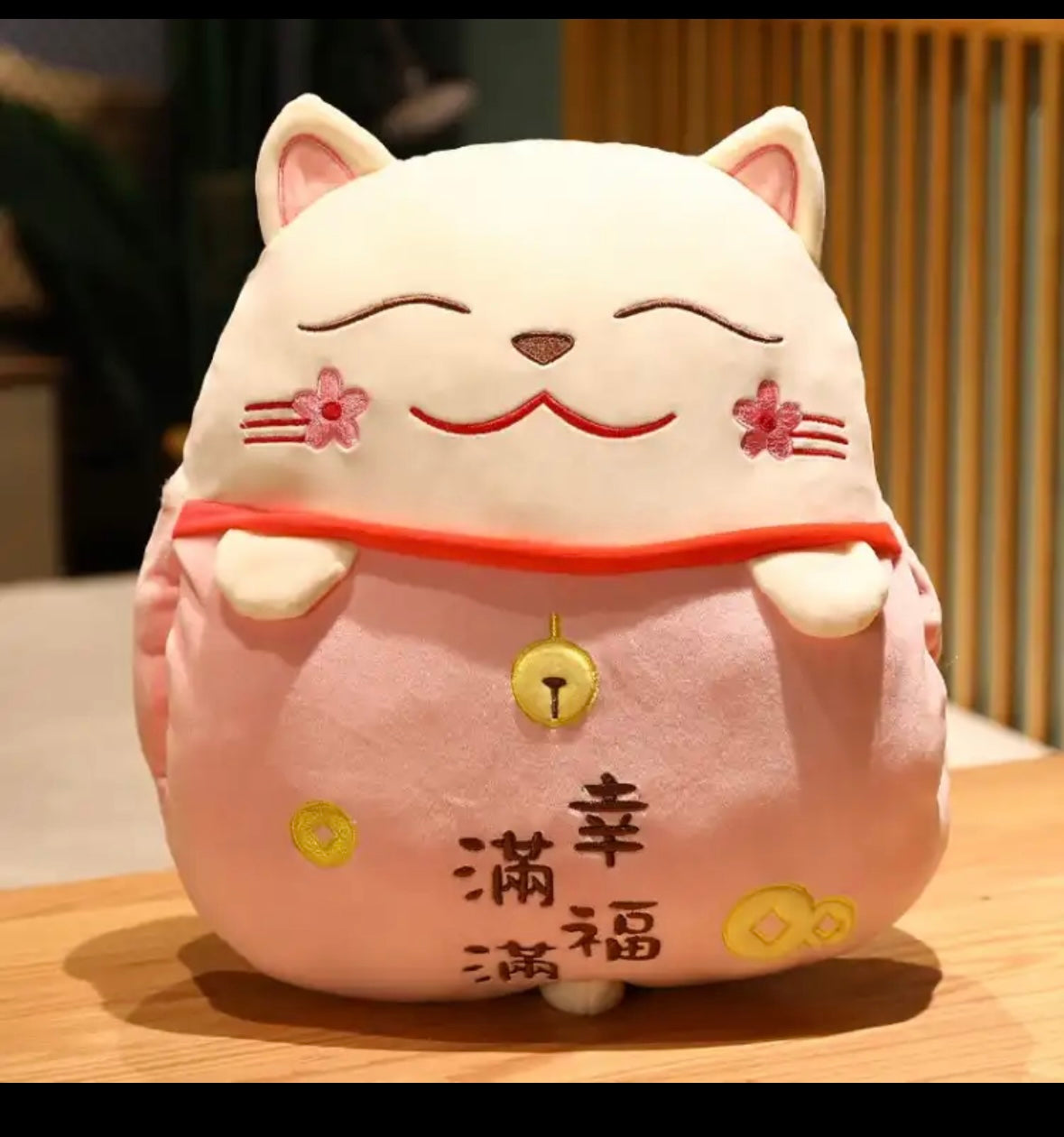 #1008 Lucky Cat  Cushion with hand warm  Fortune Cat Pillow with Blanket Plush Toys Stuffed Car Decoration Gift