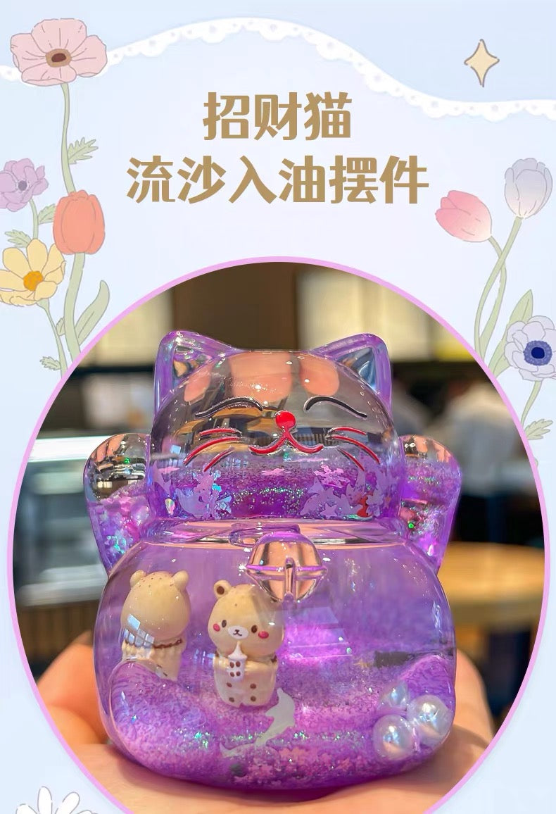 #HD1040 Globe Liquid filled floating Fortune cat lucky cat maneki neko girl