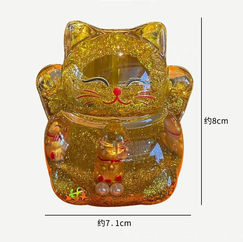 #HD1040 Globe Liquid filled floating Fortune cat lucky cat maneki neko girl