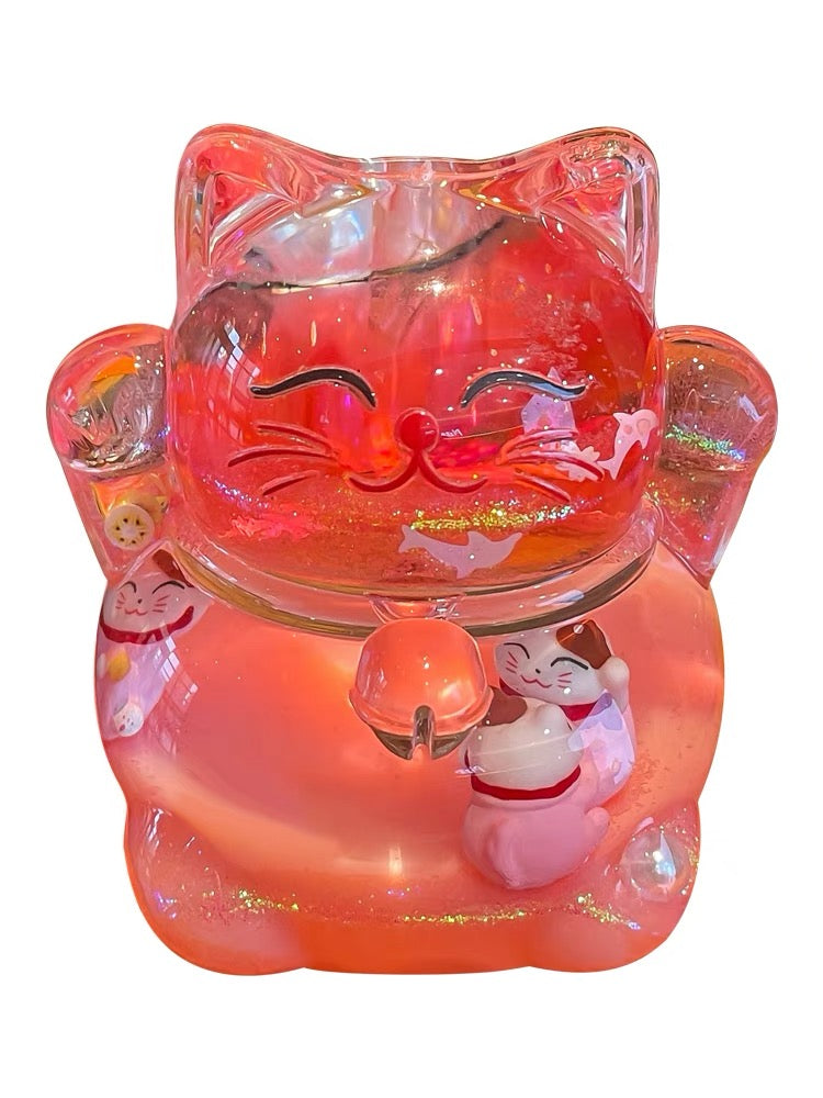 #HD1040 Globe Liquid filled floating Fortune cat lucky cat maneki neko girl