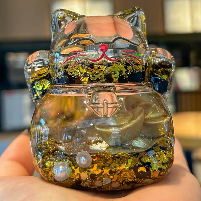 #HD1040 Globe Liquid filled floating Fortune cat lucky cat maneki neko girl