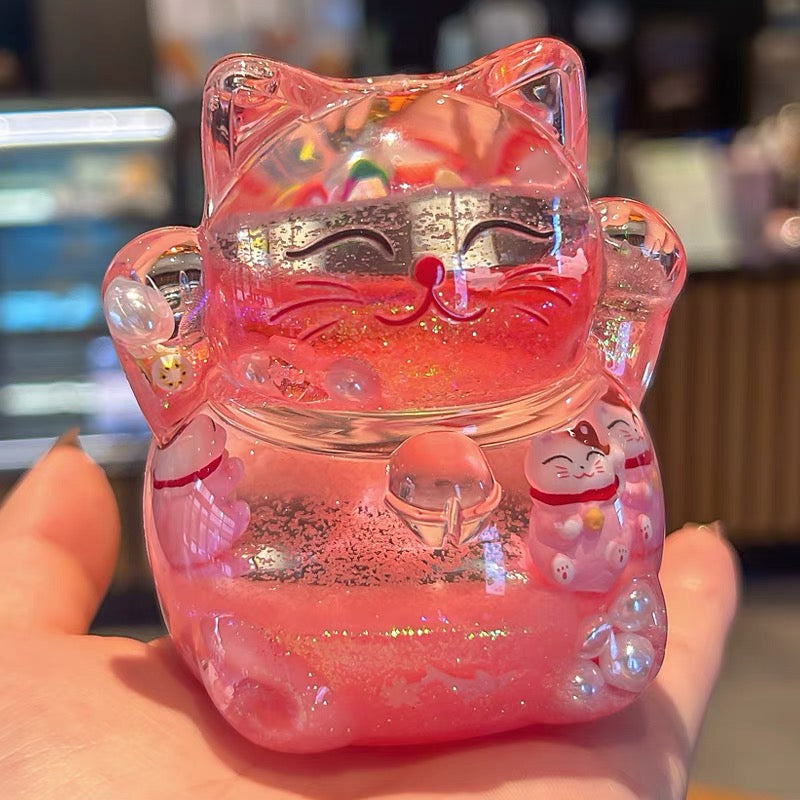 #HD1040 Globe Liquid filled floating Fortune cat lucky cat maneki neko girl