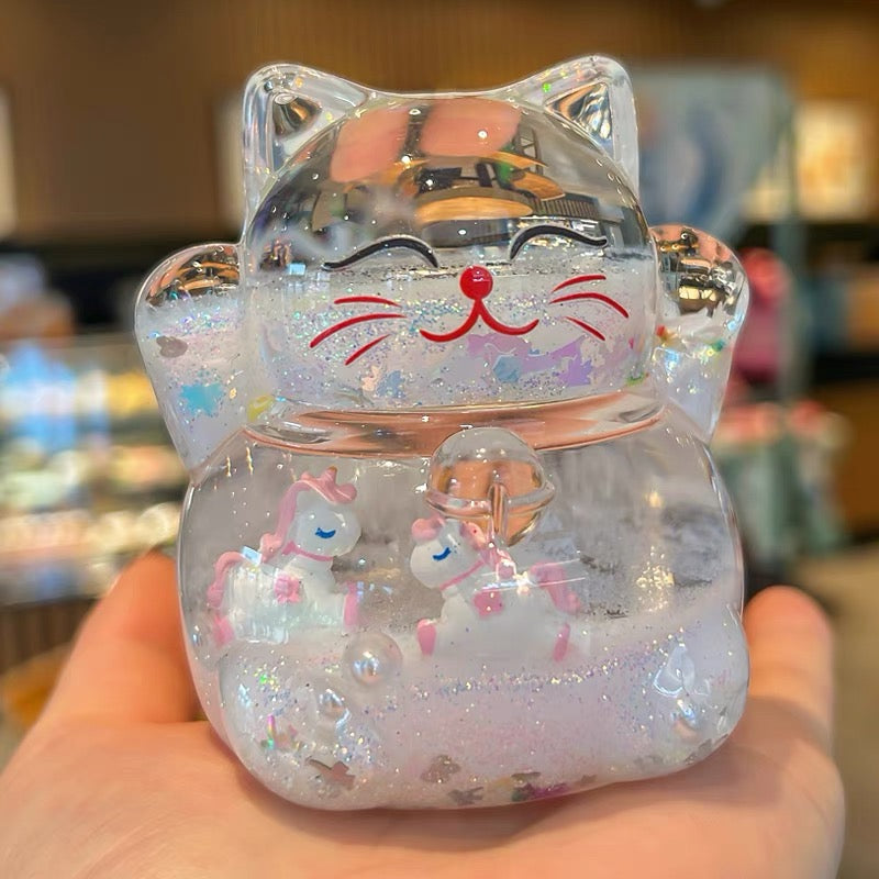 #HD1040 Globe Liquid filled floating Fortune cat lucky cat maneki neko girl