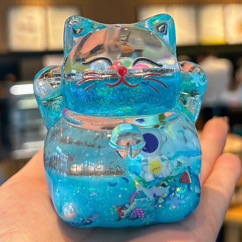 #HD1040 Globe Liquid filled floating Fortune cat lucky cat maneki neko girl
