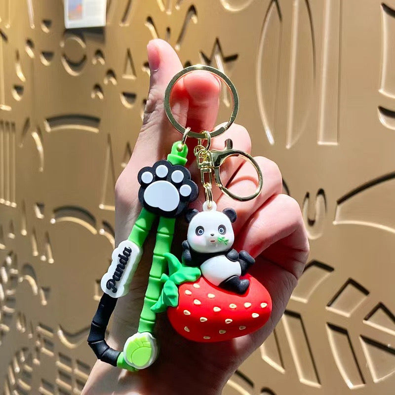 #HA1024 4 pcs lot Cute panda keychain,bag chain fruit panda kungfu panda car key accessory