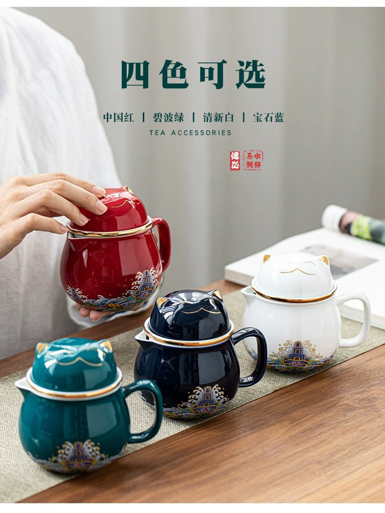 #HD1021 Fortune cat Portable Teapot Set 320 ml for Outdoor Travel Ceramic with Tea Filter Tea Cup