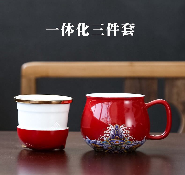 #HD1021 Fortune cat Portable Teapot Set 320 ml for Outdoor Travel Ceramic with Tea Filter Tea Cup