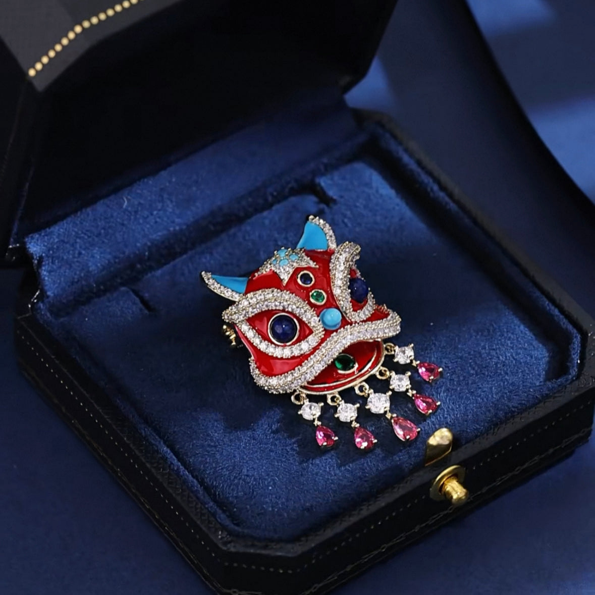 #JA1015 Dancing lion brooch New China-Chic Chinese style Red  Hairpin Premium Accessories Enamel Painted Pin Bust Celebration