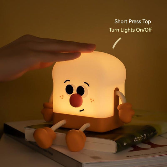 #HD1028 LED Cartoon Bread Night Light USB Charging Dimming Toast Lamp Bedroom Children Timing Sleeping Lamps Fun Switch Mood Light Gift