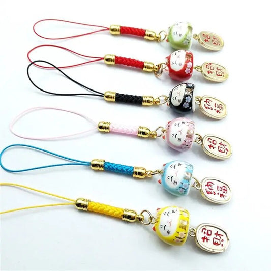 #JA1014 6 pcs lot Lucky Phone Charm Lucky Cat  Keychain DIY Pendant Bag hangbag Charm Ceramic Phone Chain for U Disk