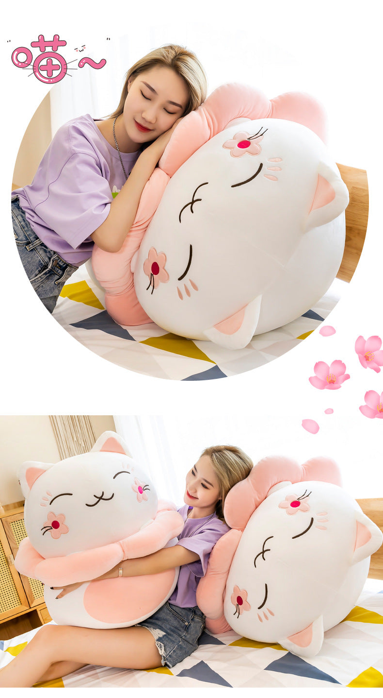 #HA1028 Sakura lucky cat cushion pillow cute fortune cat plush kids toys girl gift
