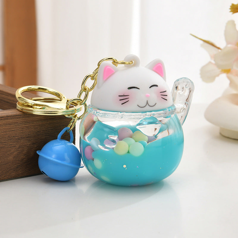 luckycat keyring fortune cat keychain liquid floating cat gift figurine souvenir