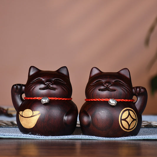 #HD1038 natrual solid sandalwood carving lucky cat fortune cat artcraft home decoration