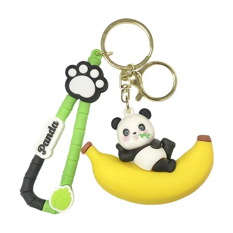 #HA1024 4 pcs lot Cute panda keychain,bag chain fruit panda kungfu panda car key accessory