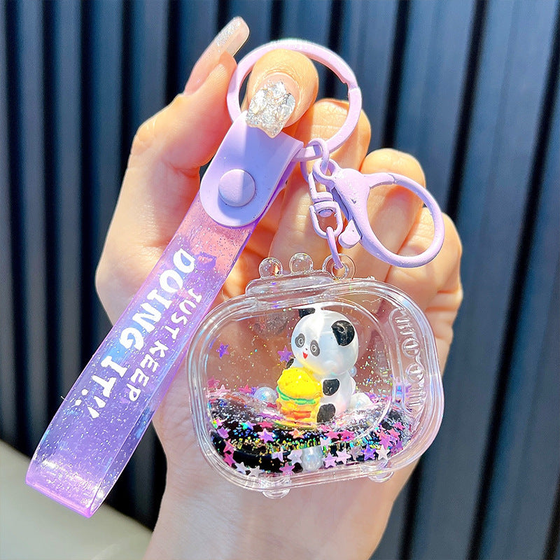 #HA1026 3 pcs lot cartoon liquid filled cute panda keychain keyring backpack gift
