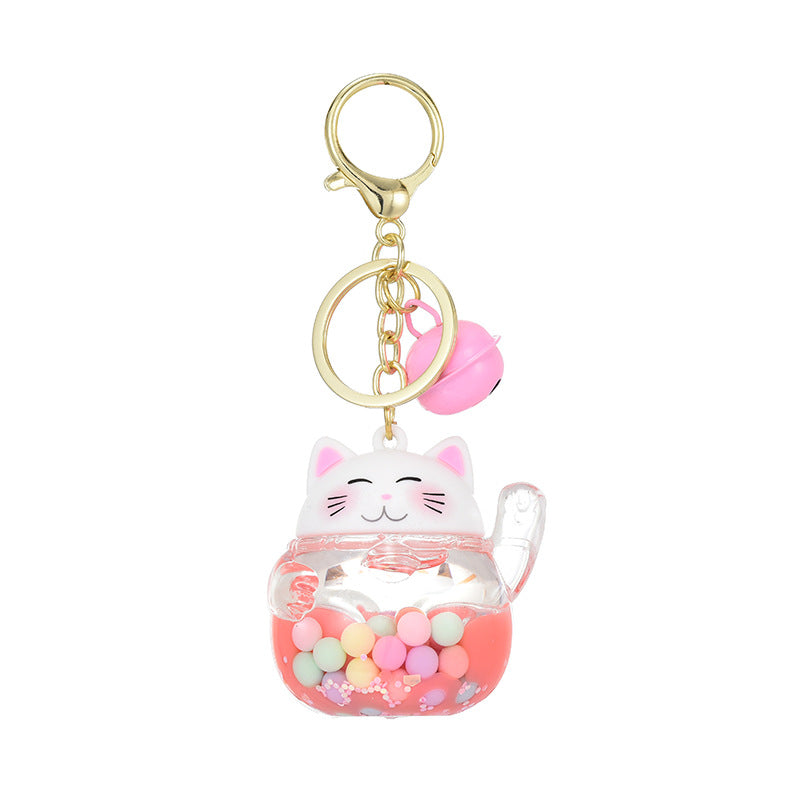 luckycat keyring fortune cat keychain liquid floating cat gift figurine souvenir