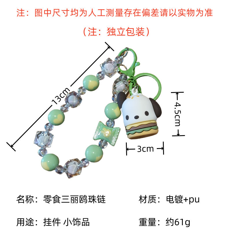 Sanrio Wrist landyard wrist bracelet bead Bag Pendant  Anime Kawaii Hello Kitty Cinnamoroll Cute My Melody  Decoration Gifts