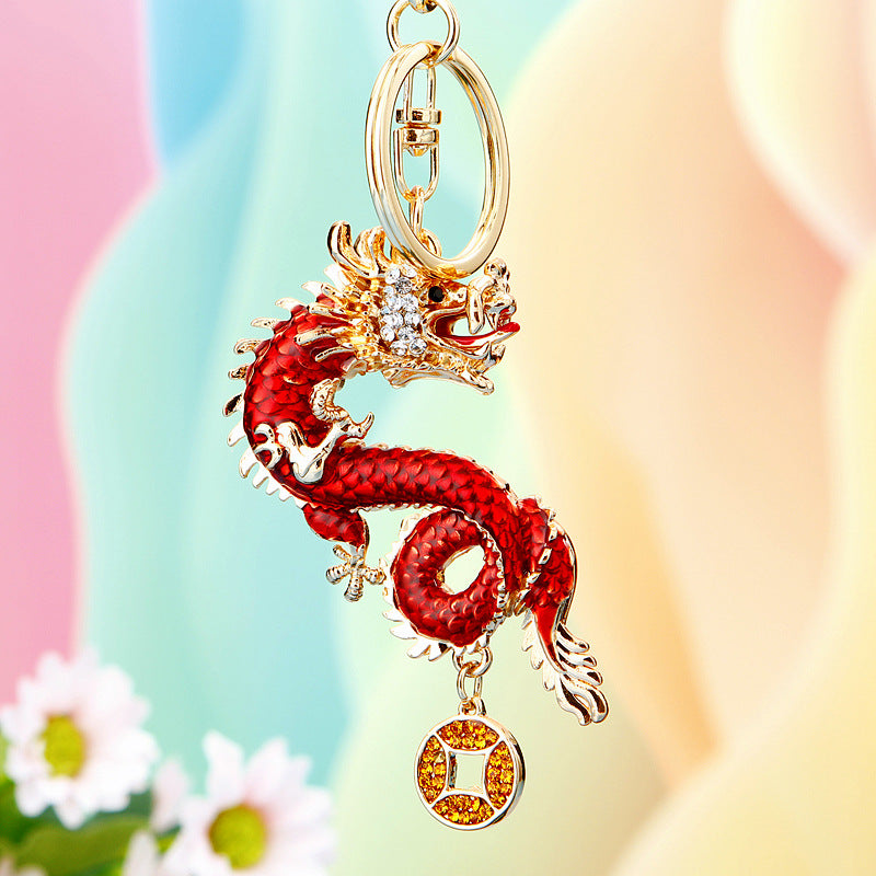 #HA1020 Dancing dragon chinese zodiac keychain keyring car key hangbag accessories