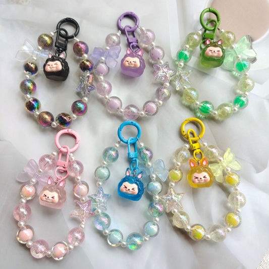 #HA1025  4 pcs lot kiki bead wrist lanyard wristlet bracelet  phone strap keychain keyring blindbox for women purse charms gift