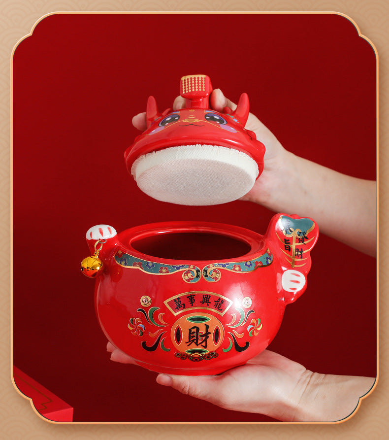 #HD1037 dragon sugar bowl tea jar caddy year of dragon zodiac ceramic gift