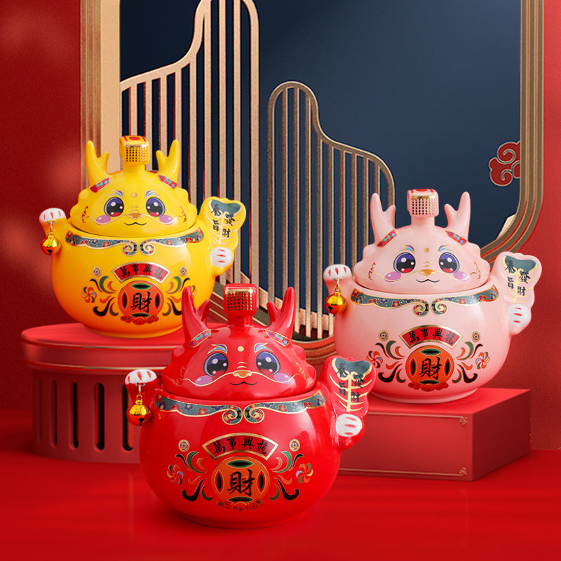 #HD1037 dragon sugar bowl tea jar caddy year of dragon zodiac ceramic gift