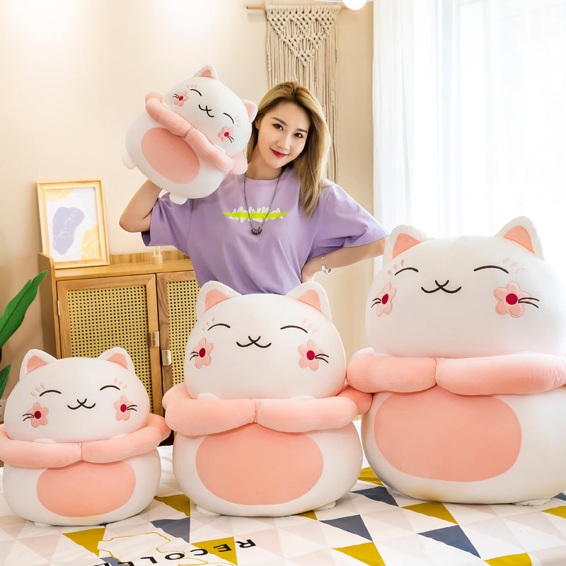 #HA1028 Sakura lucky cat cushion pillow cute fortune cat plush kids toys girl gift