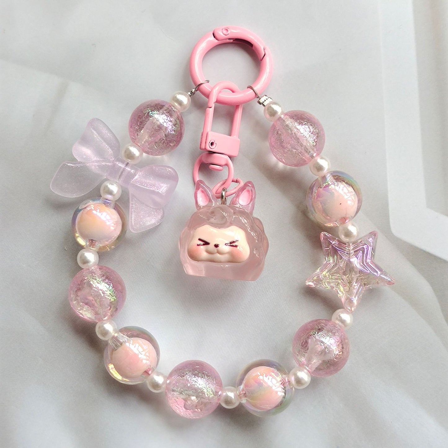 #HA1025  4 pcs lot kiki bead wrist lanyard wristlet bracelet  phone strap keychain keyring blindbox for women purse charms gift