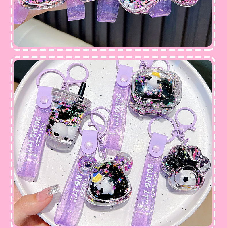 #HA1026 3 pcs lot cartoon liquid filled cute panda keychain keyring backpack gift