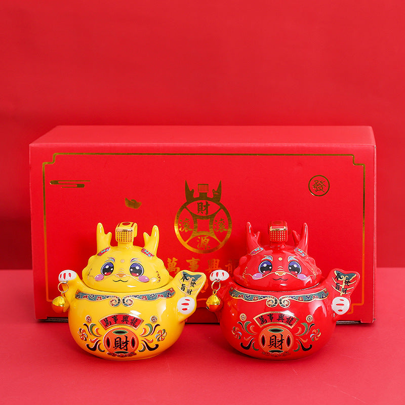 #HD1037 dragon sugar bowl tea jar caddy year of dragon zodiac ceramic gift