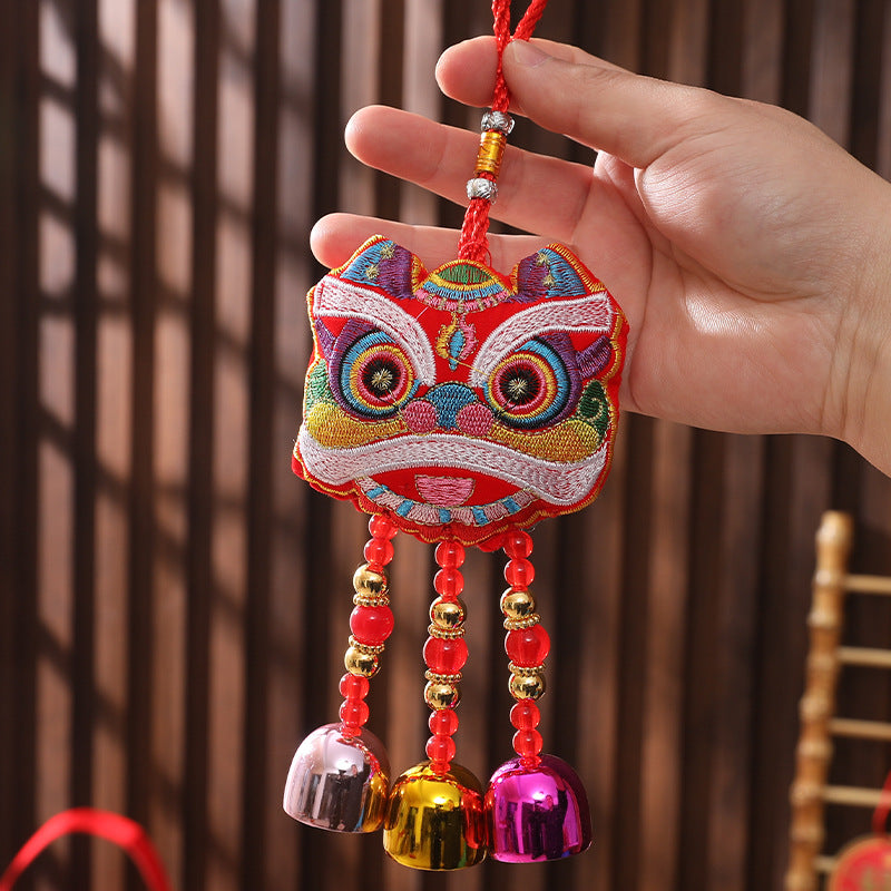 #HA1018 Lion fengshui talisman protection Chinese embroiderry Accessories Cat hanging windchime lucky