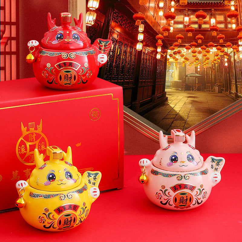 #HD1037 dragon sugar bowl tea jar caddy year of dragon zodiac ceramic gift