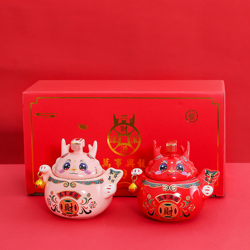 #HD1037 dragon sugar bowl tea jar caddy year of dragon zodiac ceramic gift