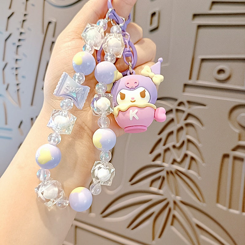 Sanrio Wrist landyard wrist bracelet bead Bag Pendant  Anime Kawaii Hello Kitty Cinnamoroll Cute My Melody  Decoration Gifts
