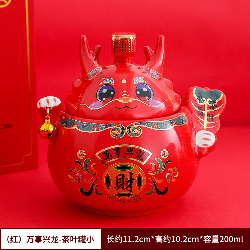 #HD1037 dragon sugar bowl tea jar caddy year of dragon zodiac ceramic gift