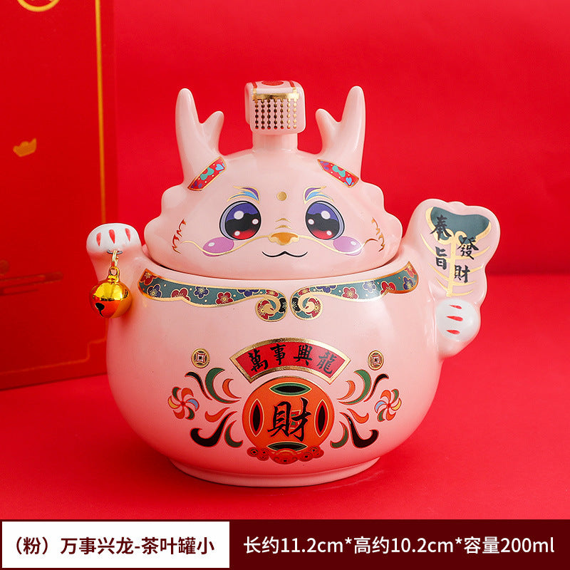 #HD1037 dragon sugar bowl tea jar caddy year of dragon zodiac ceramic gift