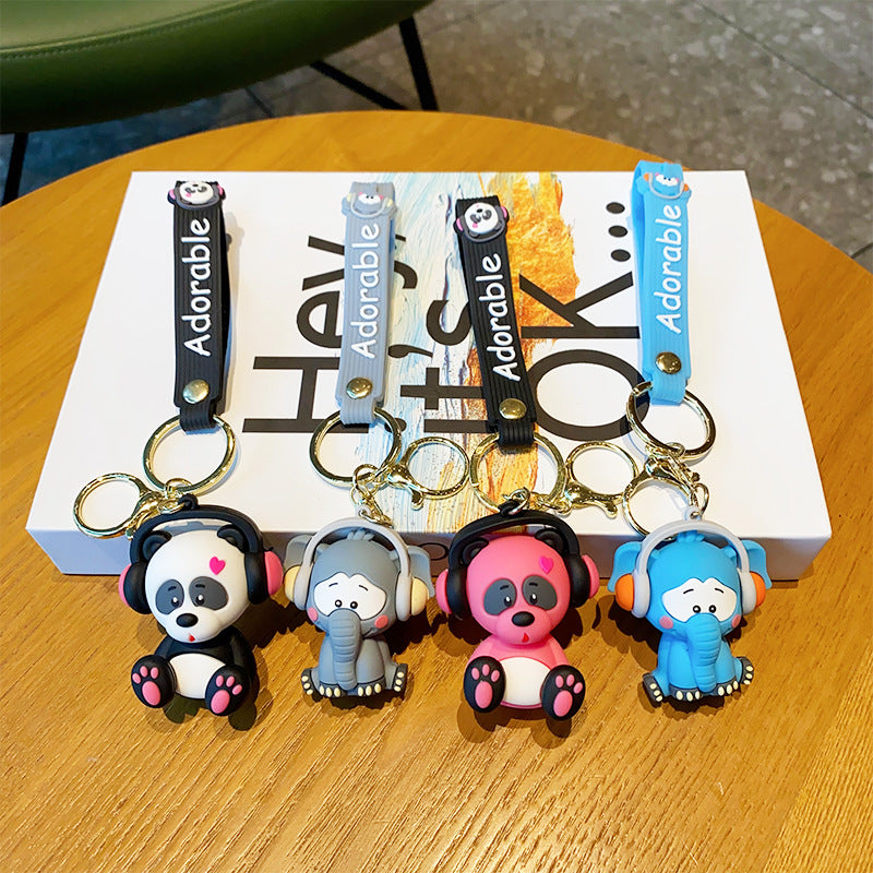 #HA1028 4 pcs lot  Music panda elephant keychain keyring bag pandent  cartoon  cute gift