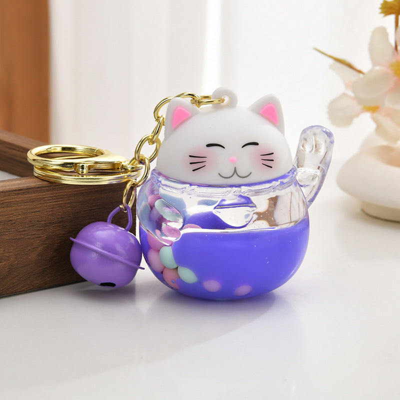 luckycat keyring fortune cat keychain liquid floating cat gift figurine souvenir