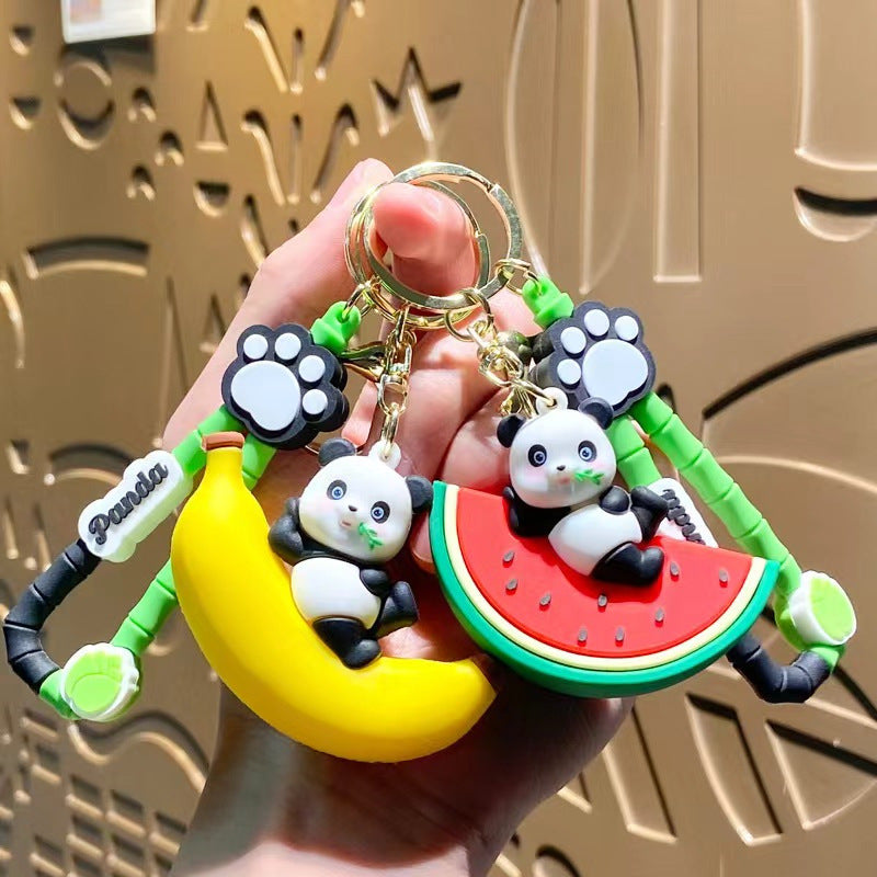 #HA1024 4 pcs lot Cute panda keychain,bag chain fruit panda kungfu panda car key accessory