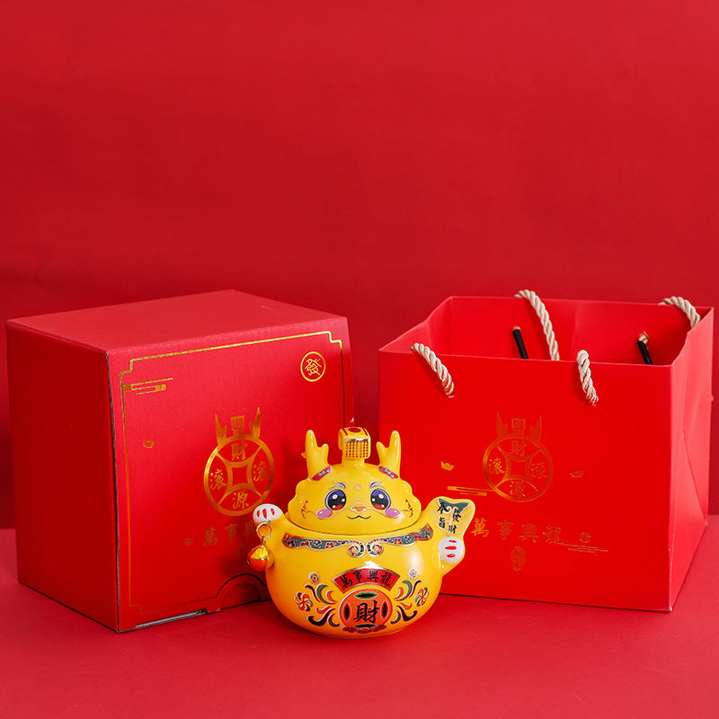 #HD1037 dragon sugar bowl tea jar caddy year of dragon zodiac ceramic gift