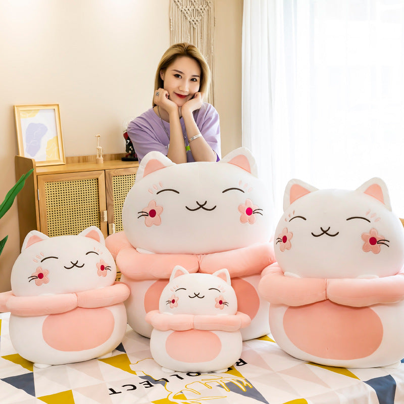 #HA1028 Sakura lucky cat cushion pillow cute fortune cat plush kids toys girl gift