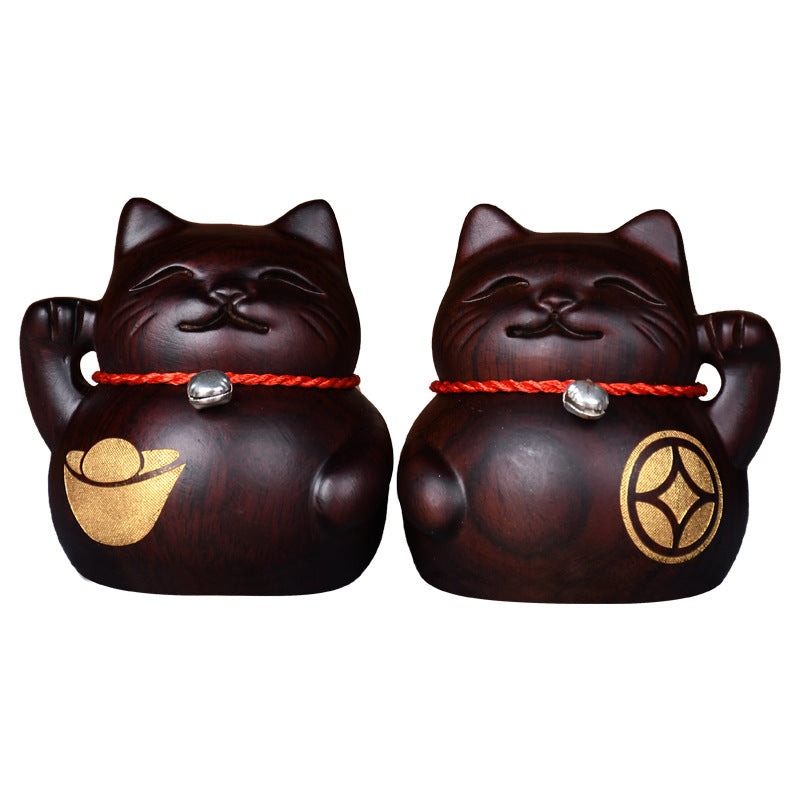 #HD1038 natrual solid sandalwood carving lucky cat fortune cat artcraft home decoration