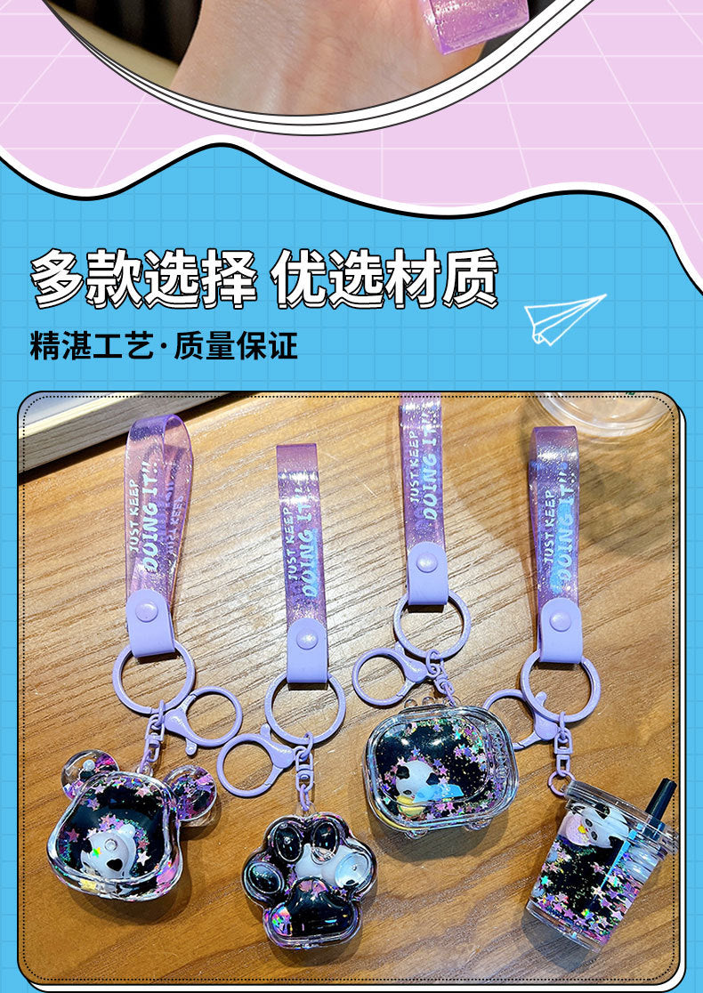 #HA1026 3 pcs lot cartoon liquid filled cute panda keychain keyring backpack gift
