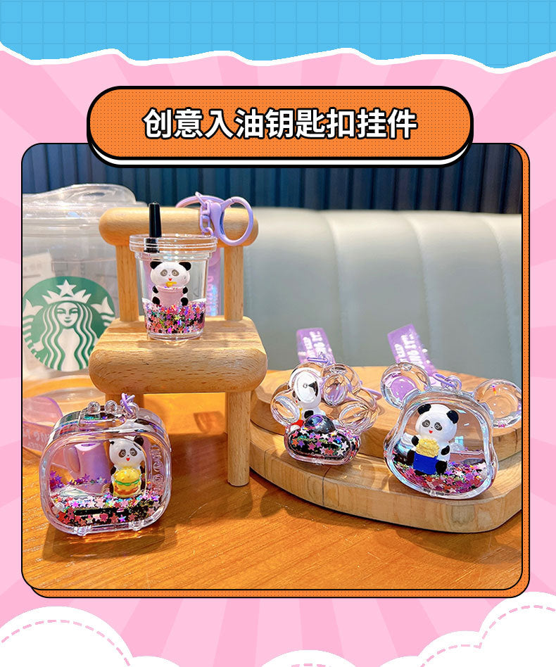 #HA1026 3 pcs lot cartoon liquid filled cute panda keychain keyring backpack gift